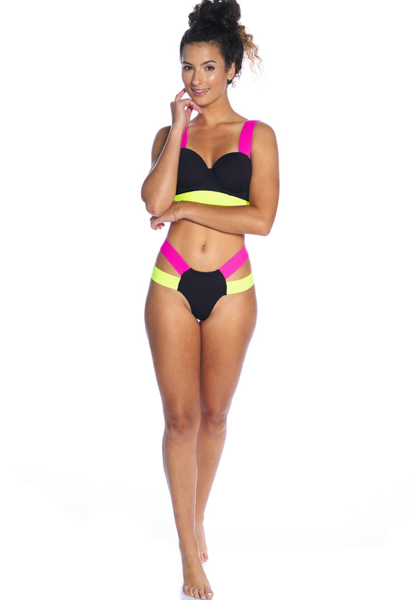 Tanga Elástico Semi-fio Colorblock - Pina Colada