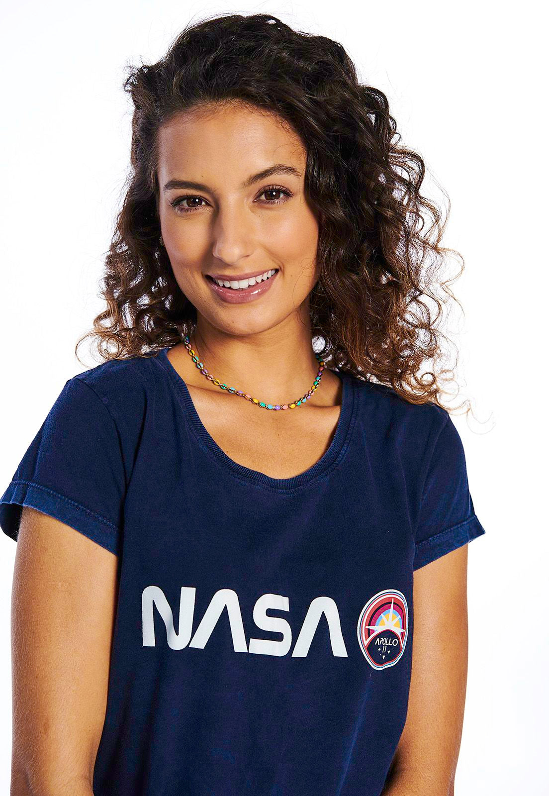 T-shirt Babylook Nasa Marmorizada Marinho