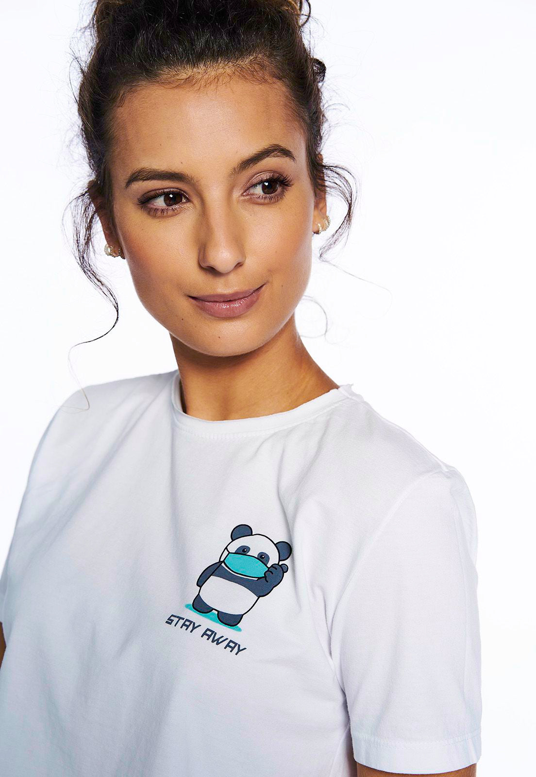 T-shirt Cropped Pandinha Quarentena Stay Away Branco